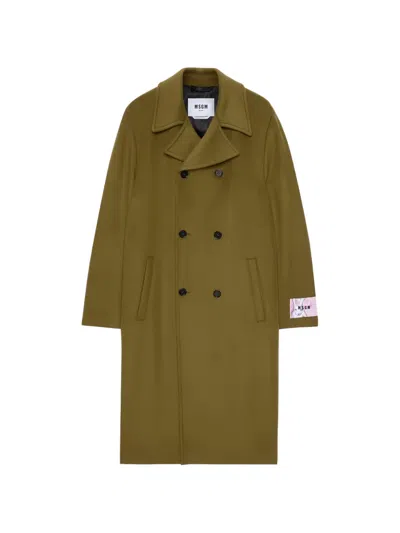 Msgm Double-breasted Coat In Green