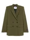 Msgm Double-breasted Flap-pocket Blazer In Green