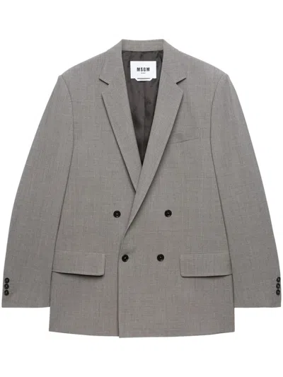 Msgm Double-breasted Mélange-effect Blazer In Grey