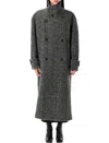 Msgm Double Breasted Long Coat In Grey