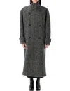 Msgm Double Breasted Long Coat In Grey Melange