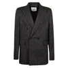Msgm Double-breasted Pinstriped Blazer In Dark Brown/white