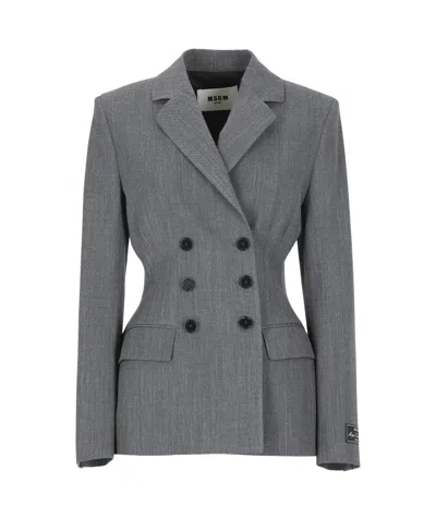 Msgm Double-breasted Suit Jacket In Gray