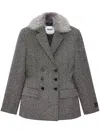 Msgm Chic Double-breasted Blazer With Removable Faux-fur Collar In Grey