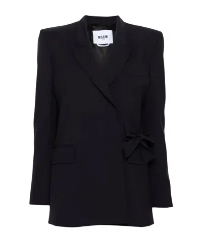 Msgm Double-breasted Wrap Blazer In Black