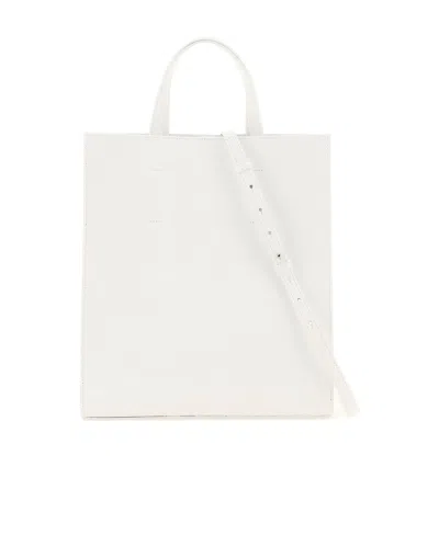 Msgm Logo-debossed Leather Tote Bag In White
