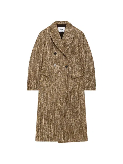 Msgm Double-breasted Coat In Brown