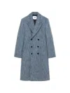 Msgm Double-breasted Marl-effect Coat In Blue