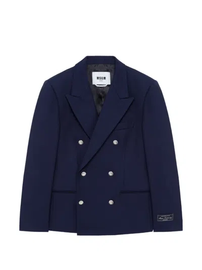Msgm Double-breasted Peak-lapel Jacket In Blue