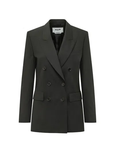 Msgm Double-breasted Peak-lapels Blazer In Black