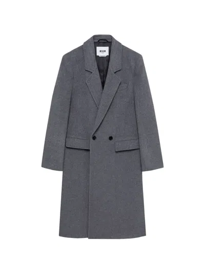 Msgm Double-breasted Peak-lapels Coat In Gray