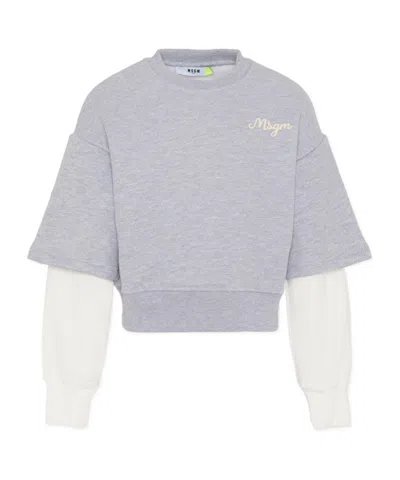 Msgm Kids' Double-layered Embroidered Sweatshirt In Gray