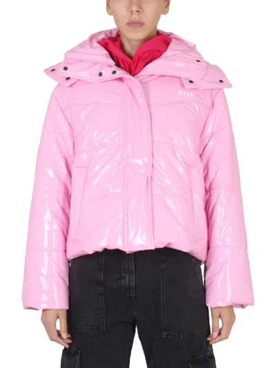 Msgm Down Jacket With Hood In Pink
