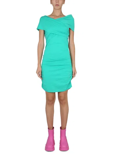 Msgm Draped Cotton Dress In Green
