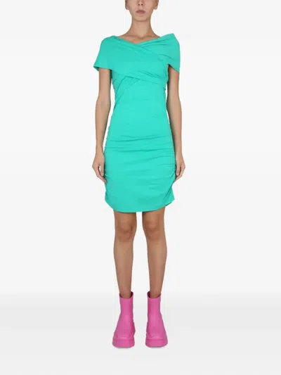 Msgm Chic Draped Mini Dress With Crossover Neckline In Green