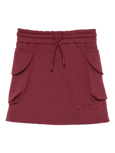 Msgm Kids' Drawstring Flap-pocket Skirt In Burgundy