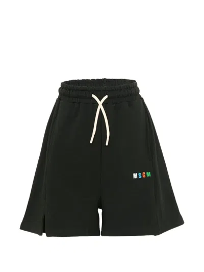 Msgm Kids' Drawstring Logo-detail Shorts In Black