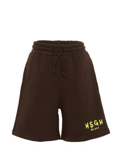 Msgm Kids' Drawstring Pocket Shorts In Brown
