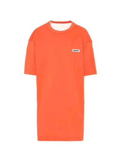 Msgm Kids' Drawstring Short-sleeve Dress In Orange