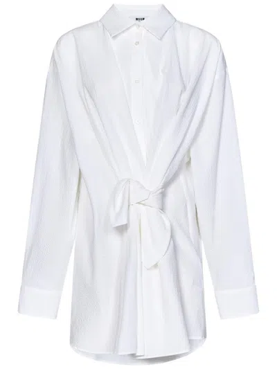 Msgm Short White Chemisier Dress