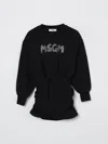 Msgm Black Dress For Girl With Logo In Black