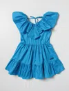 Msgm Light-blue Dress For Girl With Logo In Gnawed Blue