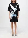 Msgm Floral Printed Long Sleeve Midi Tiered Dress In Multicolor Polyester In Schwarz