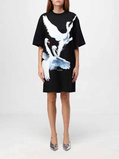 Msgm Swan-print T-shirt Dress In Schwarz