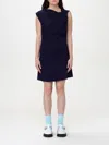 Msgm Blue Viscose Short Dress With Drape In Blau