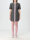 Msgm Grey Virgin Wool Dress With Contrasting Front Zipper In Grau