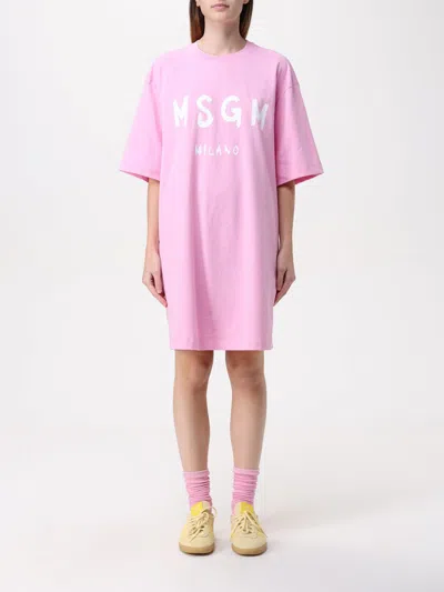 Msgm Woman Mini Dress Pink Size L Cotton