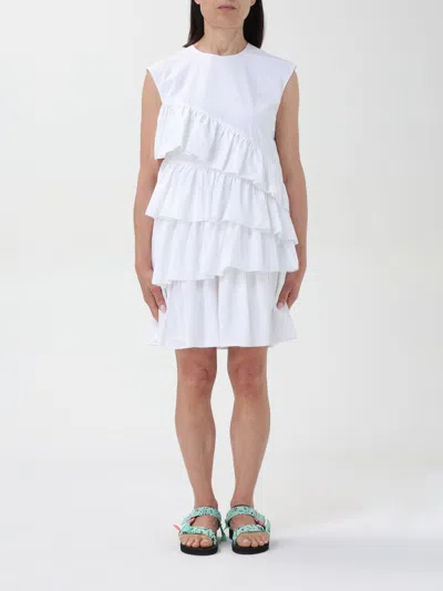 Msgm Tiered Ruffled Sleeveless Dress In White