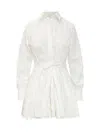 Msgm Seersucker Drawstring Waist Mini Dress In White