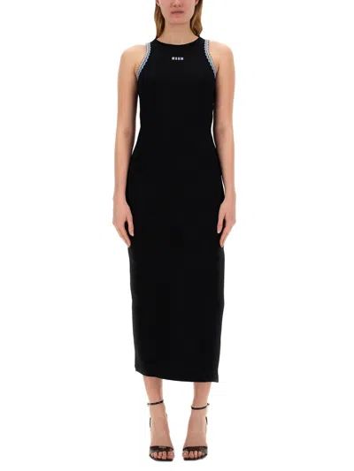 Msgm Ribbed Dress With Applications In Black