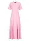 Msgm Cotton Maxi Dress Round Neck Short Sleeves In Pink