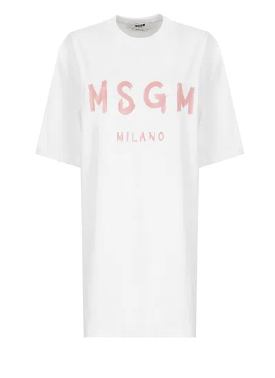 Msgm Dress With Logo In White