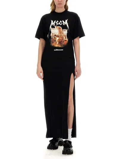 Msgm Dress With Print In Black