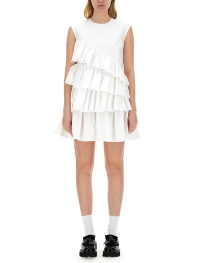 Msgm Tiered Ruffled Sleeveless Dress In White