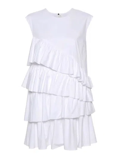 Msgm Tiered Ruffled Sleeveless Dress In White