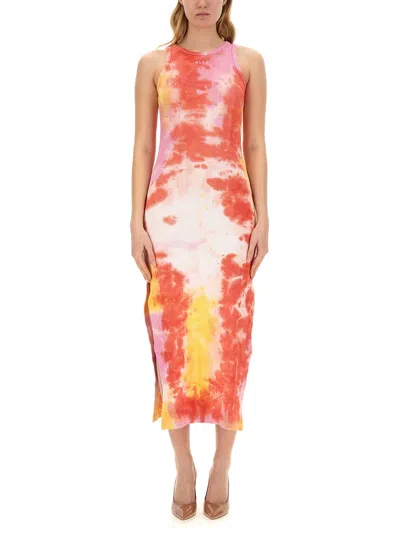 Msgm Dress With Tie & Dye Treatment In Metallic