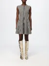 Msgm Argyle-pattern Button-front Dress In Brown