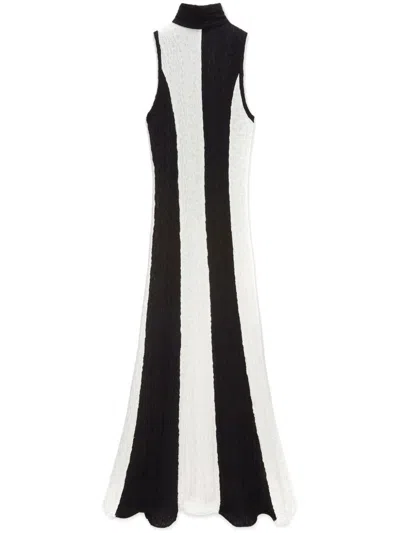 Msgm Crinkled Cotton Blend Short Dress In Black And White