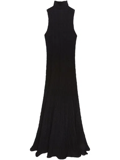 MSGM MSGM CRINKLED COTTON BLEND MAXI DRESS IN BLACK