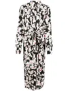 Msgm Floral-print Tie-fastening Cady Midi Dress In Black