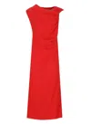 Msgm Canvas Draped Midi Dress In Red