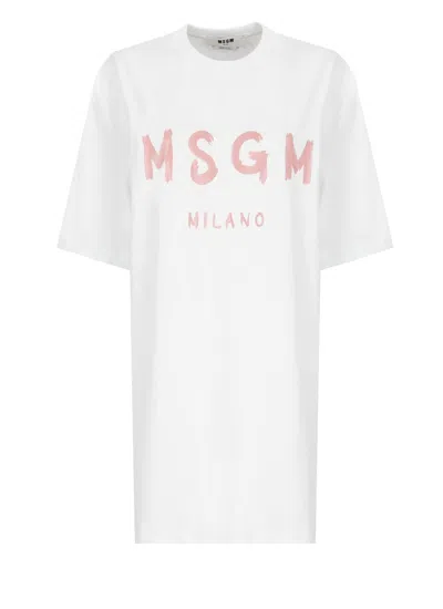 Msgm Woman Mini Dress White Size L Cotton