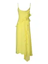 Msgm Ruffles Yallow Midi Dress In Yellow