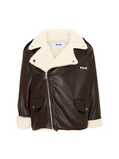 Msgm Kids' Eco Sherling Coat Girl Caffe\'/coffee In Brown
