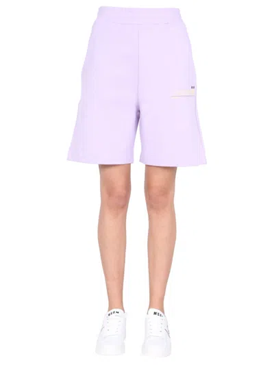 Msgm Elastic Waist Mini Bermuda Shorts In Purple