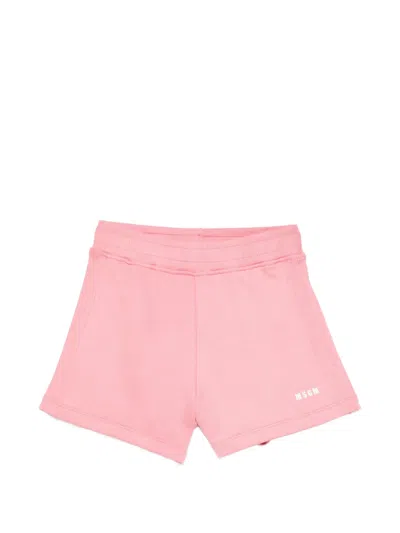Msgm Elastic-waist Ribbed Shorts In Pink